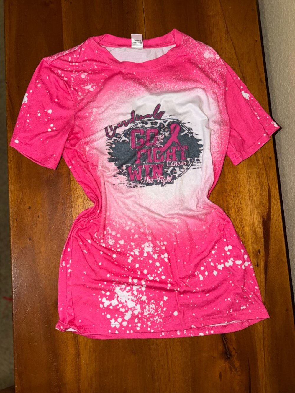 Breast Cancer Awareness Pink Bleached Graphic T-Shirt - Size S